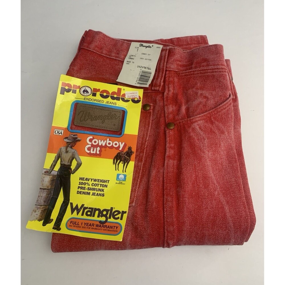 VTG Wrangler Women’s Jeans 1 x 34 Cowboy Cut Western Acid Wash Red-Orange Rodeo - Picture 2 of 16